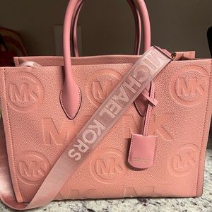 Michael Kors Medium Logo Embossed Pebbled Leather Tote Bag